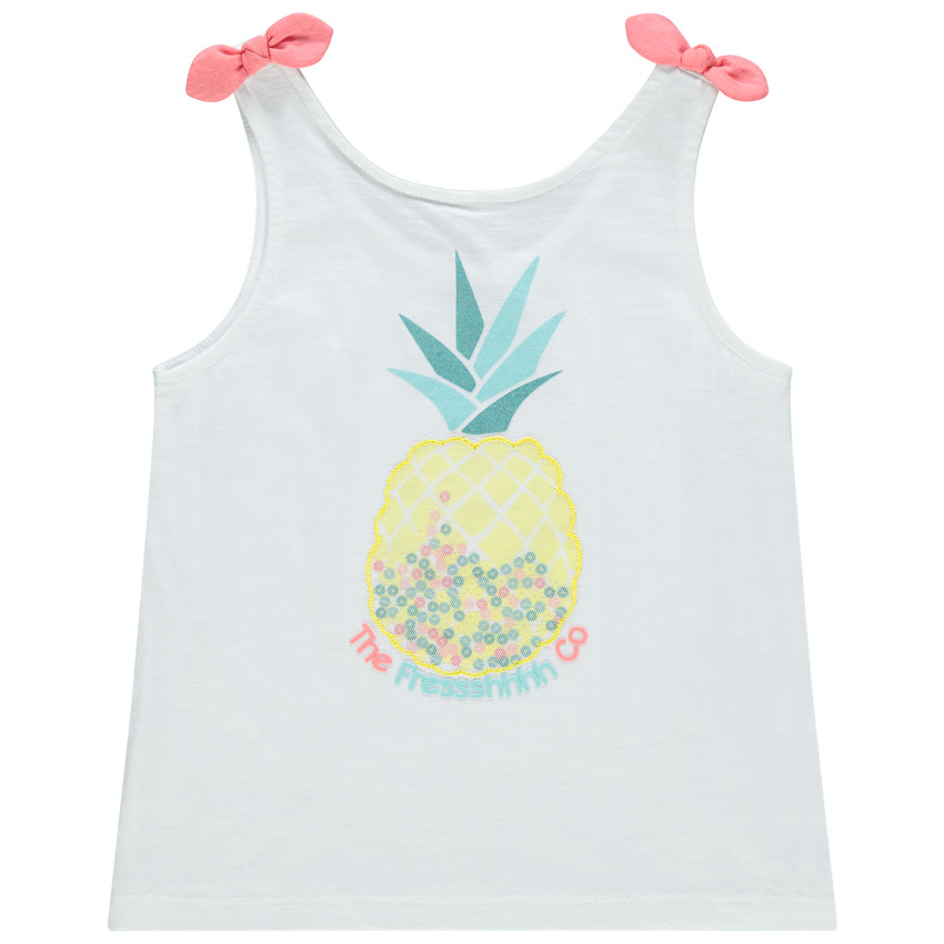 Débardeur en coton à noeuds contrastés print ananas 