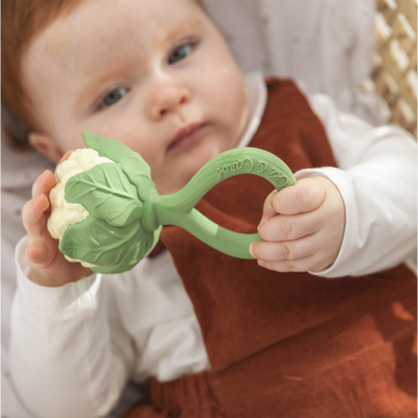 Jouet de dentition et hochet 2 en 1 en caoutchouc chou-fleur