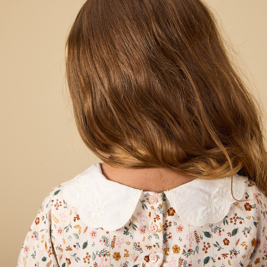 Ensemble robe fleurie à col claudine + bandeau pour bébé fille 