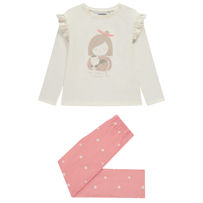 Pyjama 2 pièces avec t-shirt à volants + bas imprimé pour fille