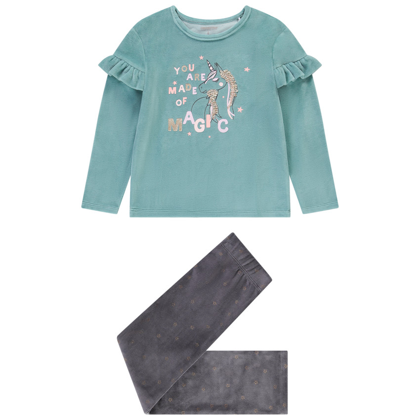 Pyjama en velours avec print fantaisie et sequins pour fille Orchestra