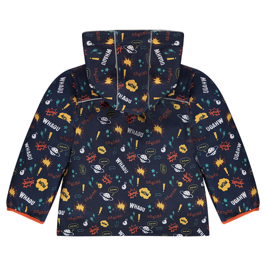 Coupe-vent à capuche amovible avec motif all-over doublé micropolaire 