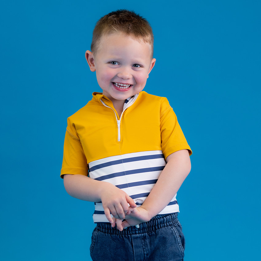 T-shirt anti-noyade enfant manches courtes rayé/jaune 5 ans 