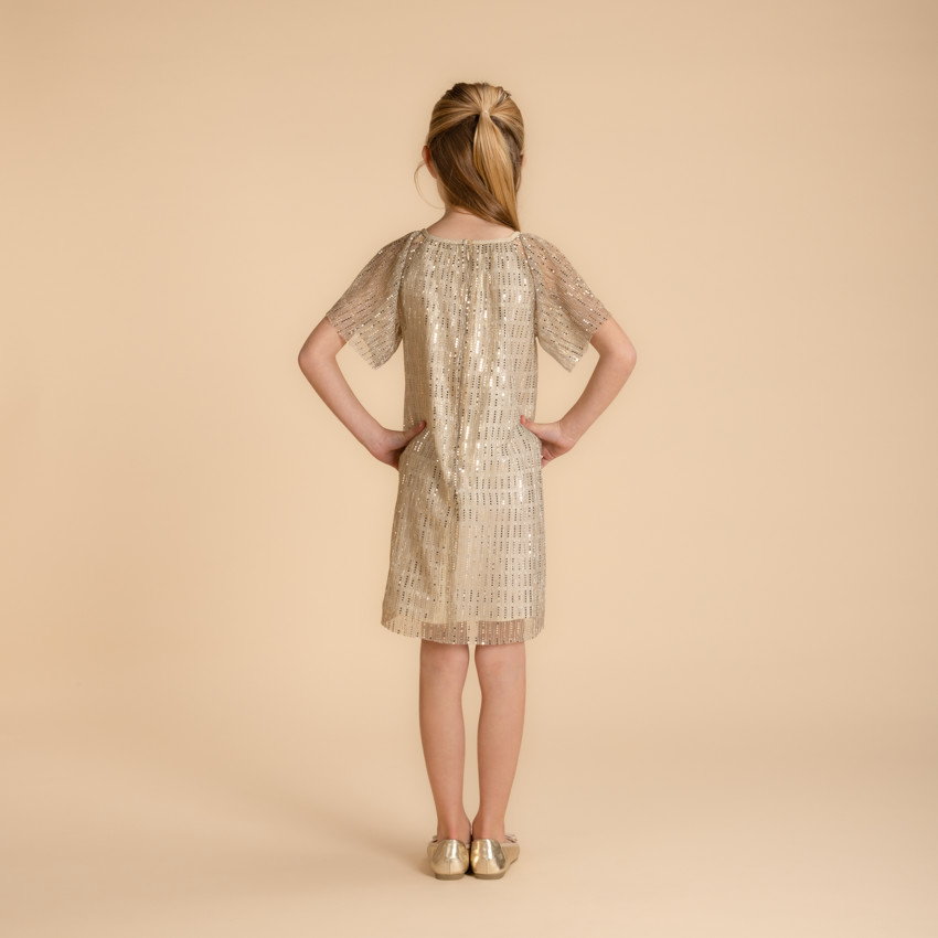 Robe de cérémonie à paillettes dorées pour fille 