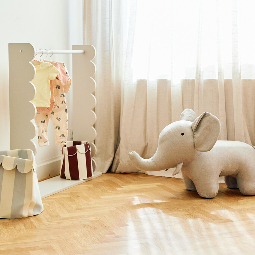 Grande peluche 48cm Éléphant debout en lin gris 
