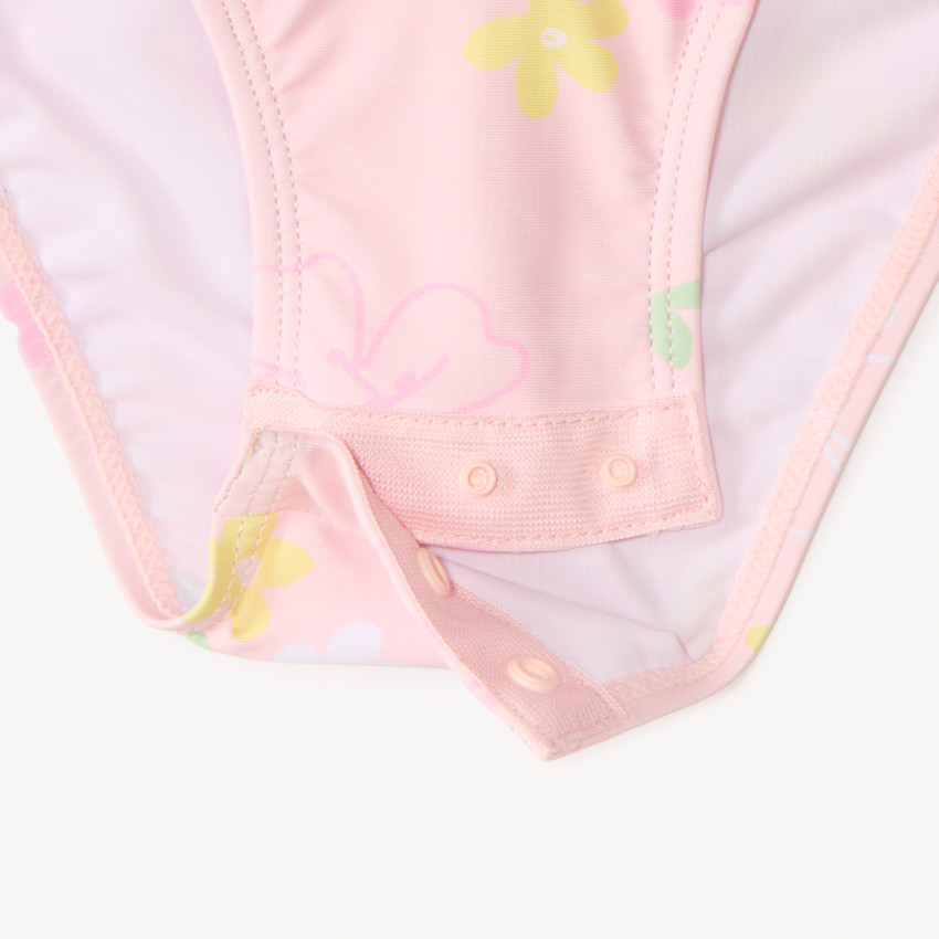 Maillot 1 pièce manches longues anti-UV imprimé fleurs pour bébé fille 