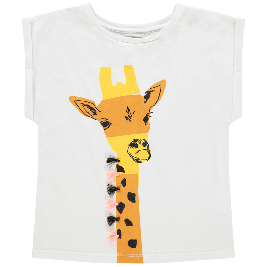 T-shirt manches courtes print girafe et pompons Main T-shirt manches courtes print girafe et pompons