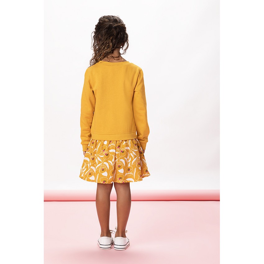 Robe manches longues bi-matière effet 2 en 1 en molleton et lyocell doublée en coton 