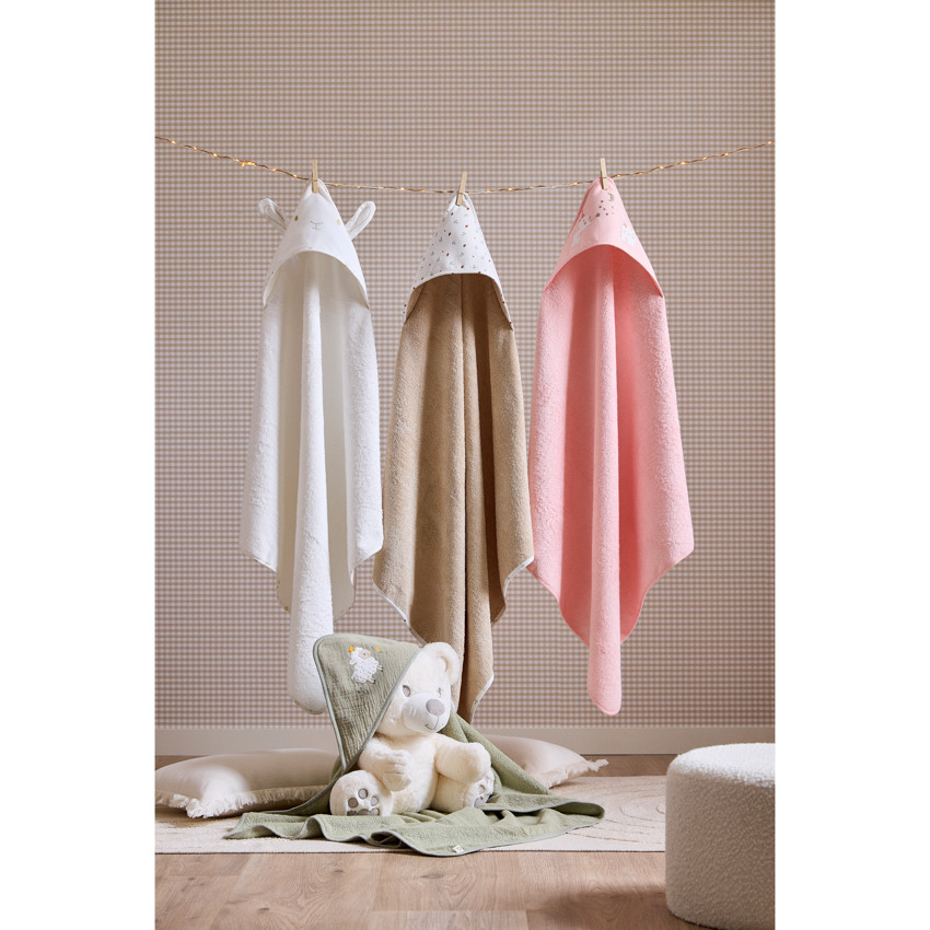 Set de bain avec cape et gant de toilette Roi des Forêts beige 