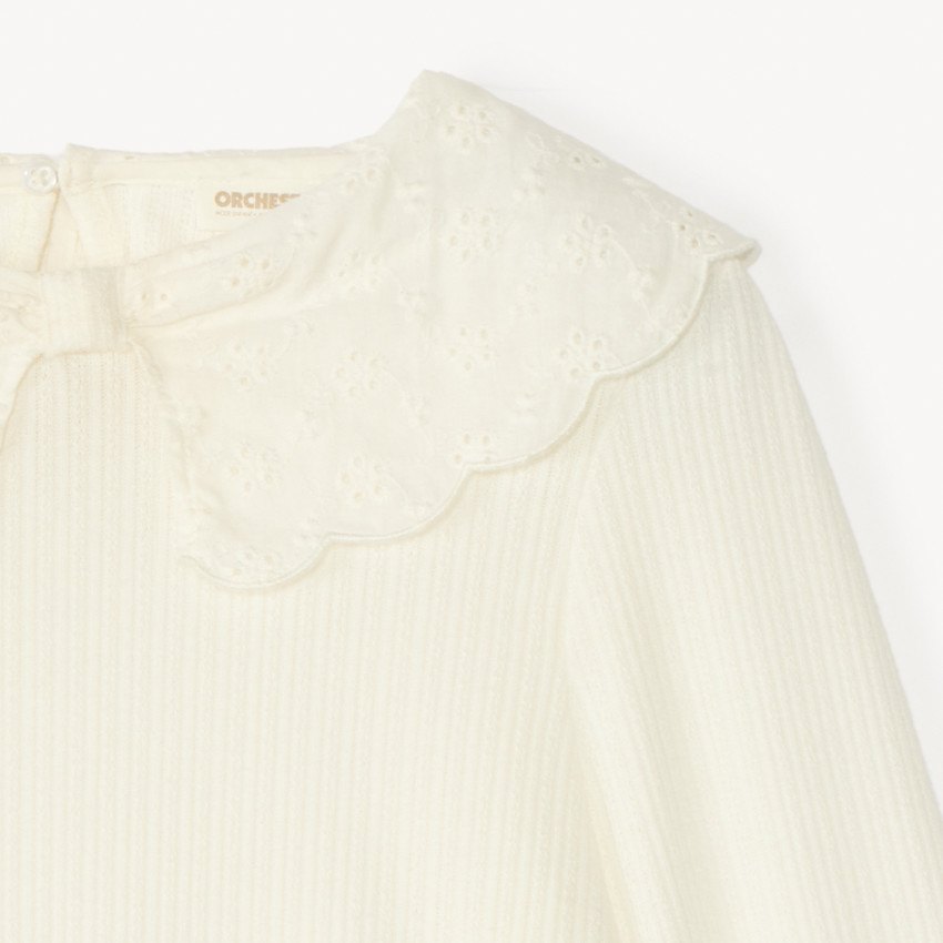 Tunique à manches longues avec col Claudine en broderie anglaise pour fille 