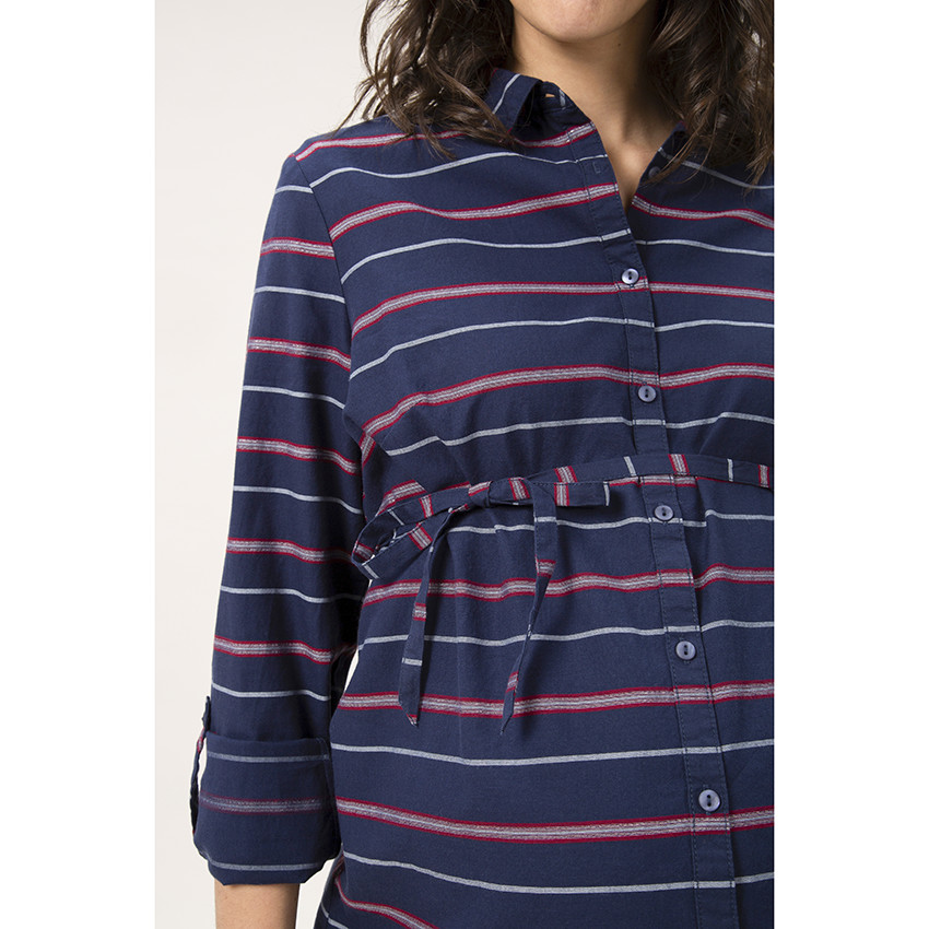 Chemise de grossesse manches longues à rayures et liens à nouer 