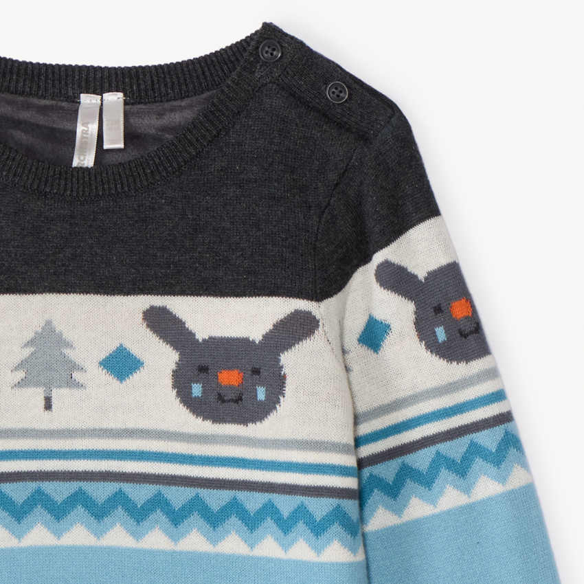Pull en tricot jacquard doublé velours pour bébé garçon 