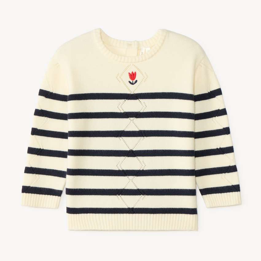 Pull tricot point fantaisie style marinière pour bébé fille
