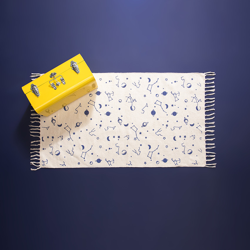 Tapis de chambre tissé imprimé planètes 