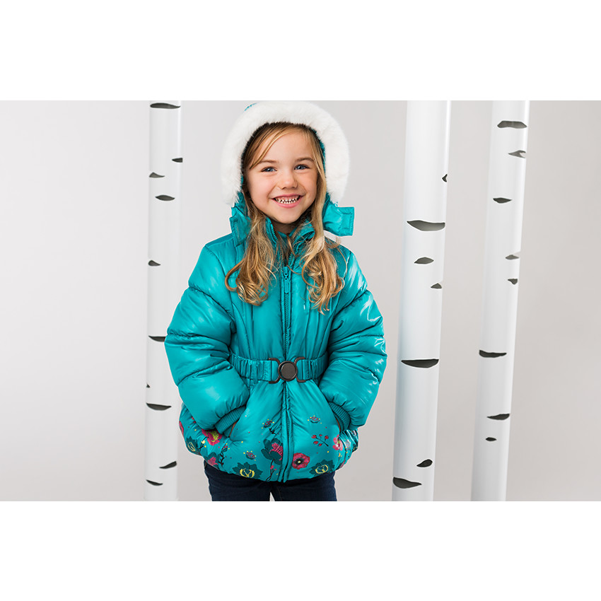 Parka turquoise à capuche amovible doublée sherpa 