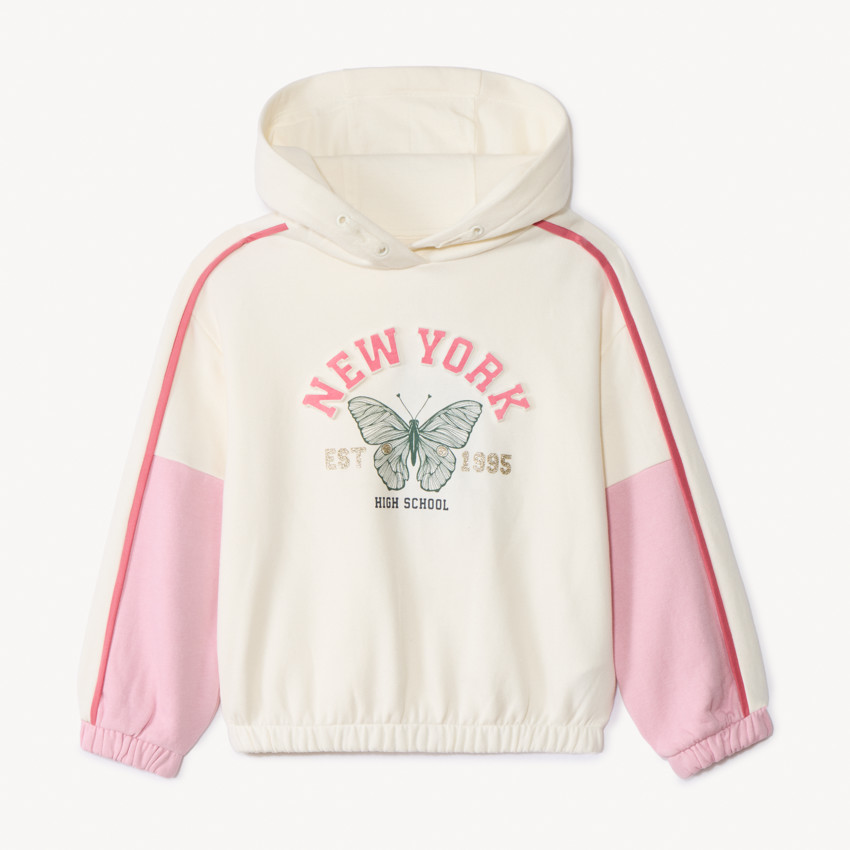 Sweat à capuche effet color block motif papillon pour fille