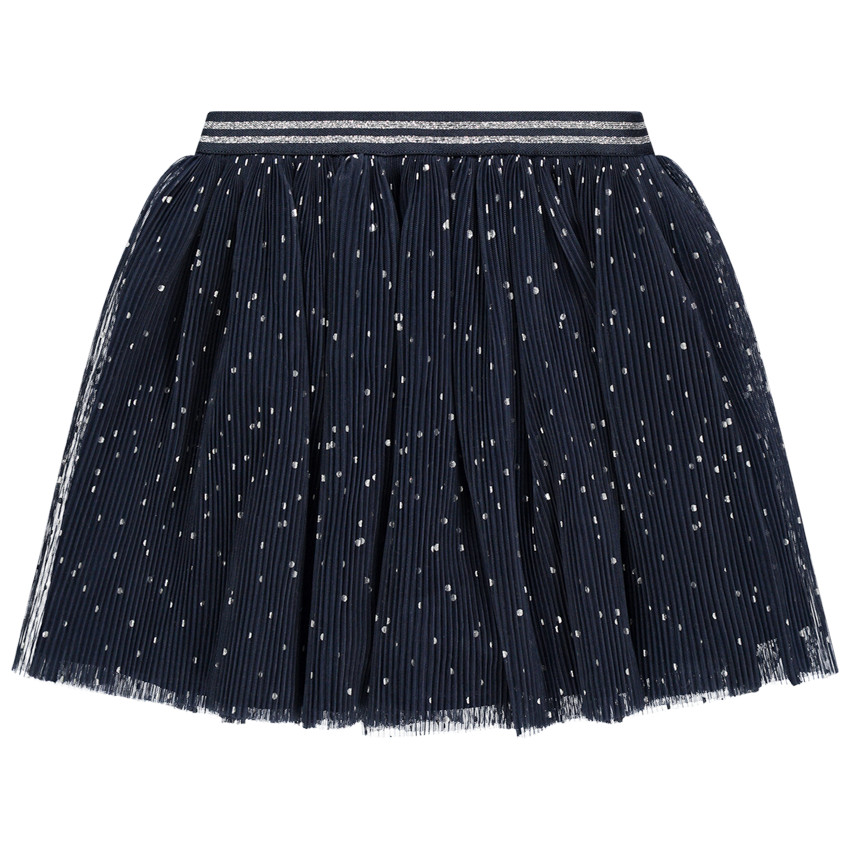 Jupe à plis soleil imprimée pois argentés 