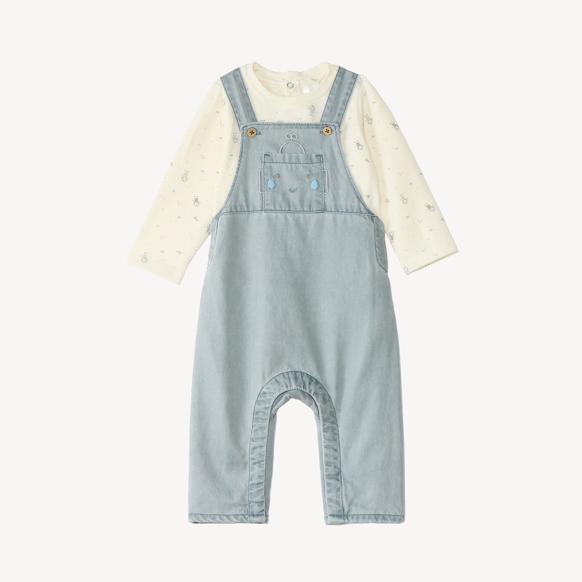 Ensemble salopette et t-shirt bébé garçon motifs robots