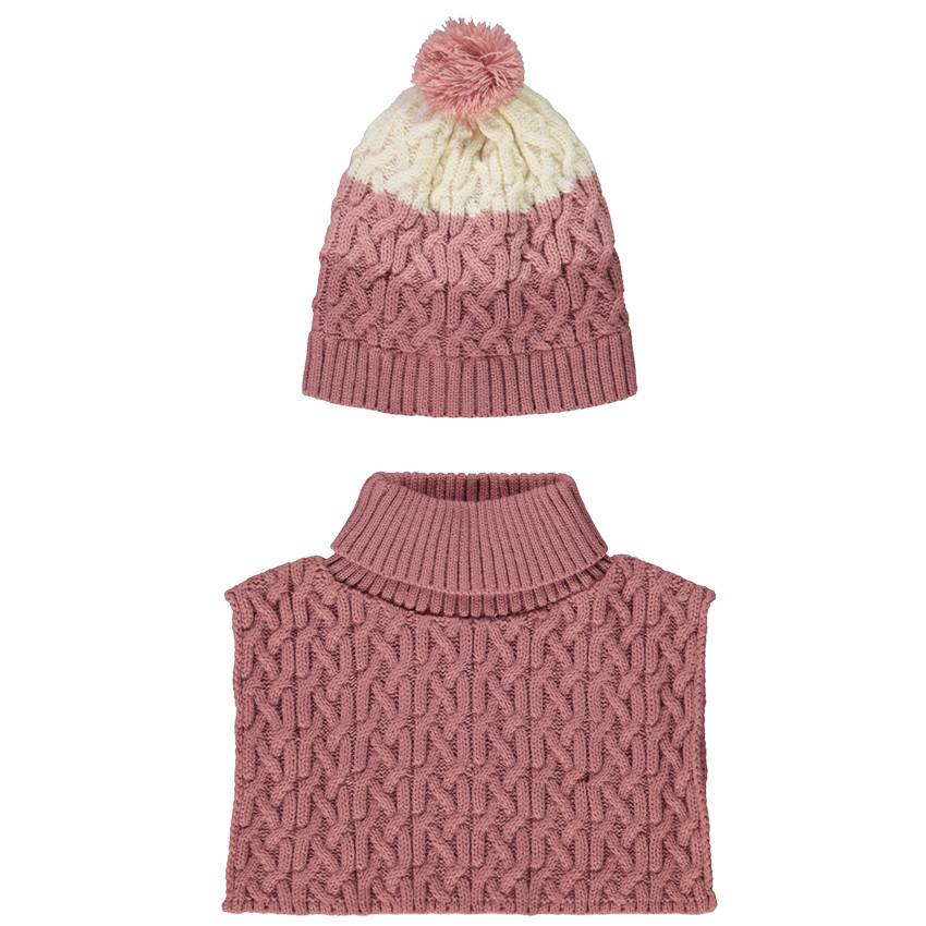 ensemble bonnet et snood en tricot pour fille - rose