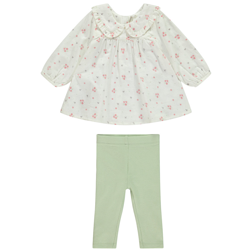 Ensemble tunique fantaisie col claudine + caleçon pour bébé fille 