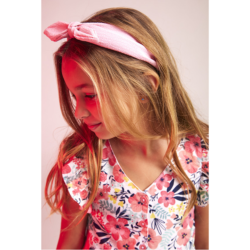Robe manches courtes en voile de coton imprimé fleuri pour fille 