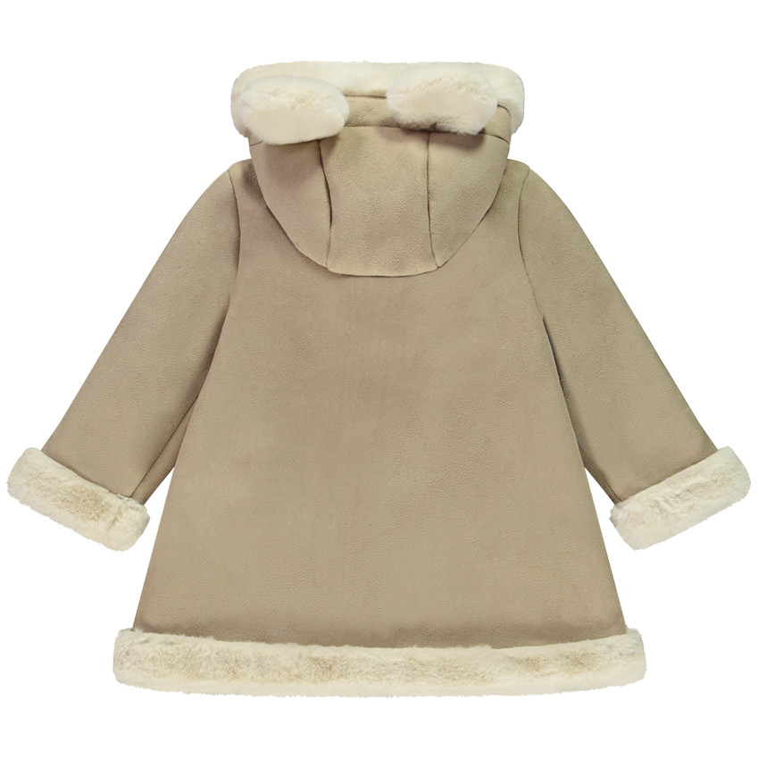 Manteau en suédine à capuche ludique ourson pour bébé fille 