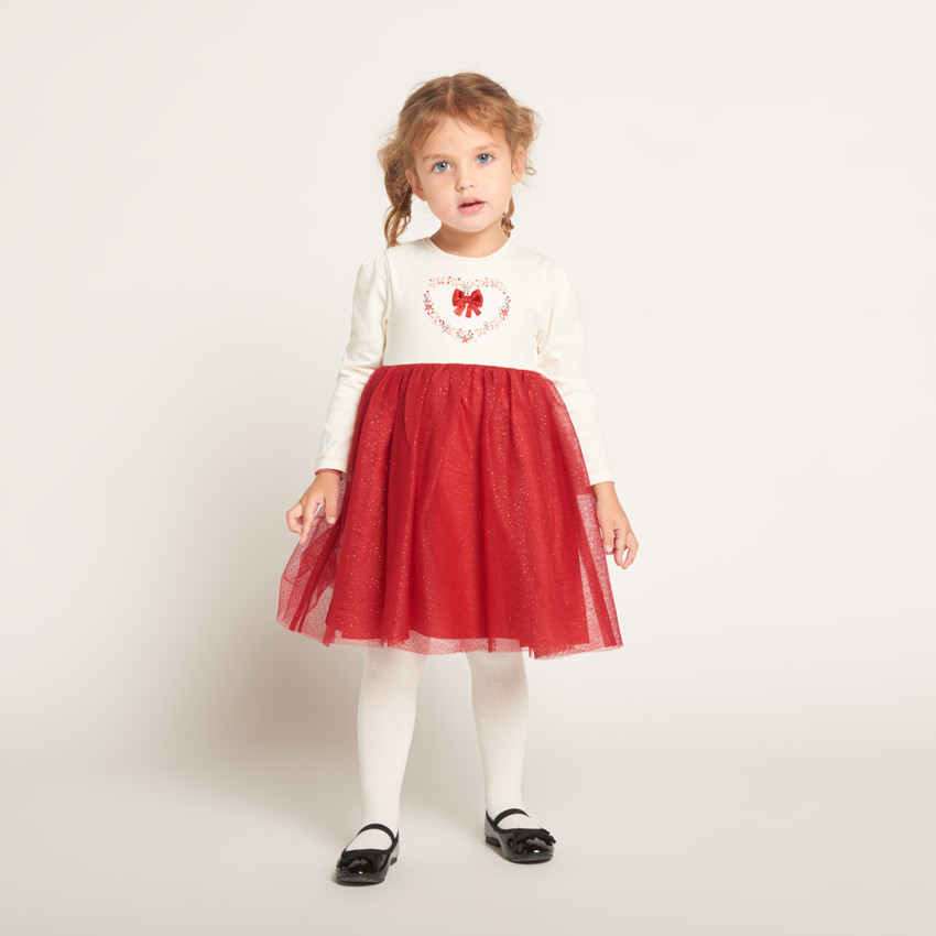 Robe de fête manches longues effet 2 en 1 pour bébé fille 