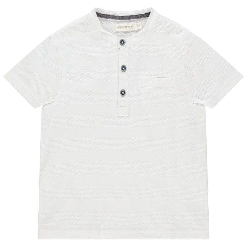 T-shirt manches courtes à col mao et maille fantaisie 