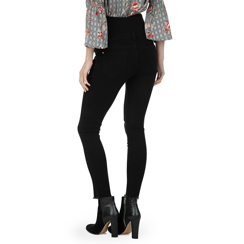 Jeans de grossesse avec bandeau haut et fleurs brodées 