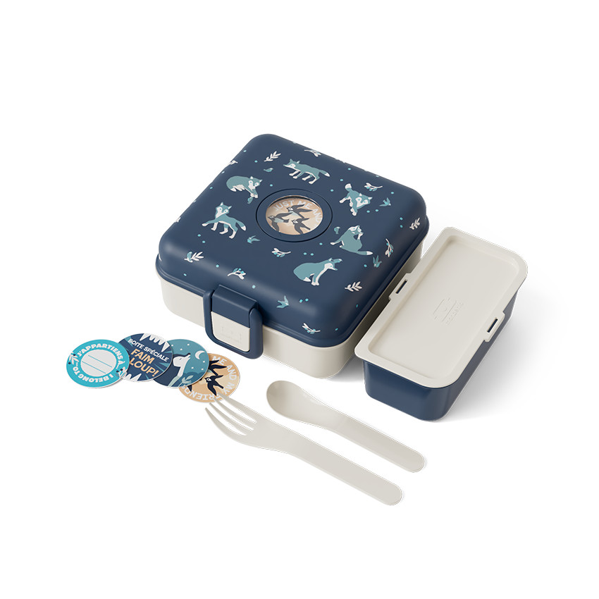 Lunchbox personnalisable 850ml avec couverts Snacky wolf bleu 