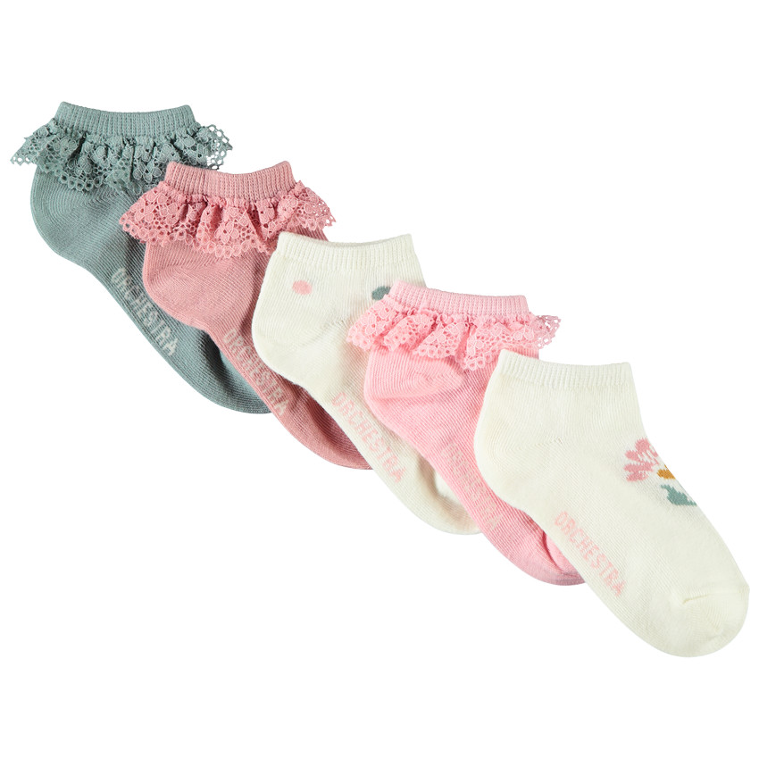 Lot de 5 paires de chaussettes courtes fantaisie pour fille