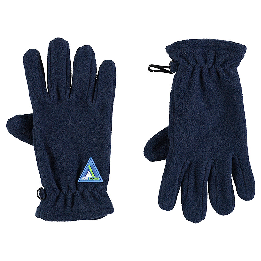 gants en polaire avec badge en gomme forme triangle - bleu foncé