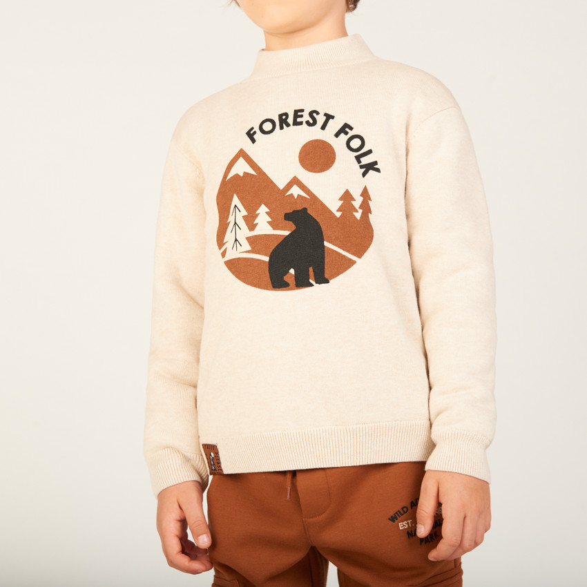 Pull en tricot printé et doublé sherpa pour garçon 