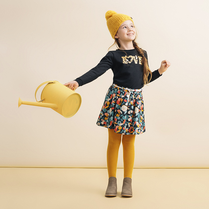 Jupe fluide à motif floral all-over et ceinture tressée 