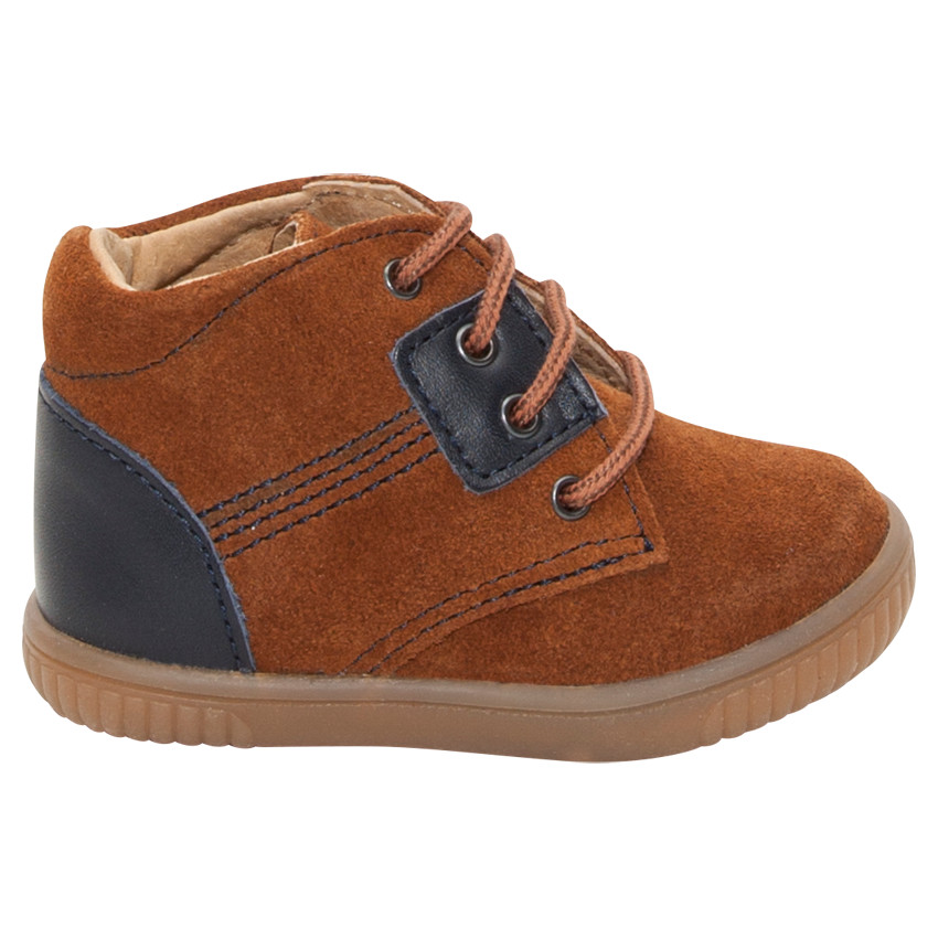 Bottillons en cuir à lacets avec empiècements camel 