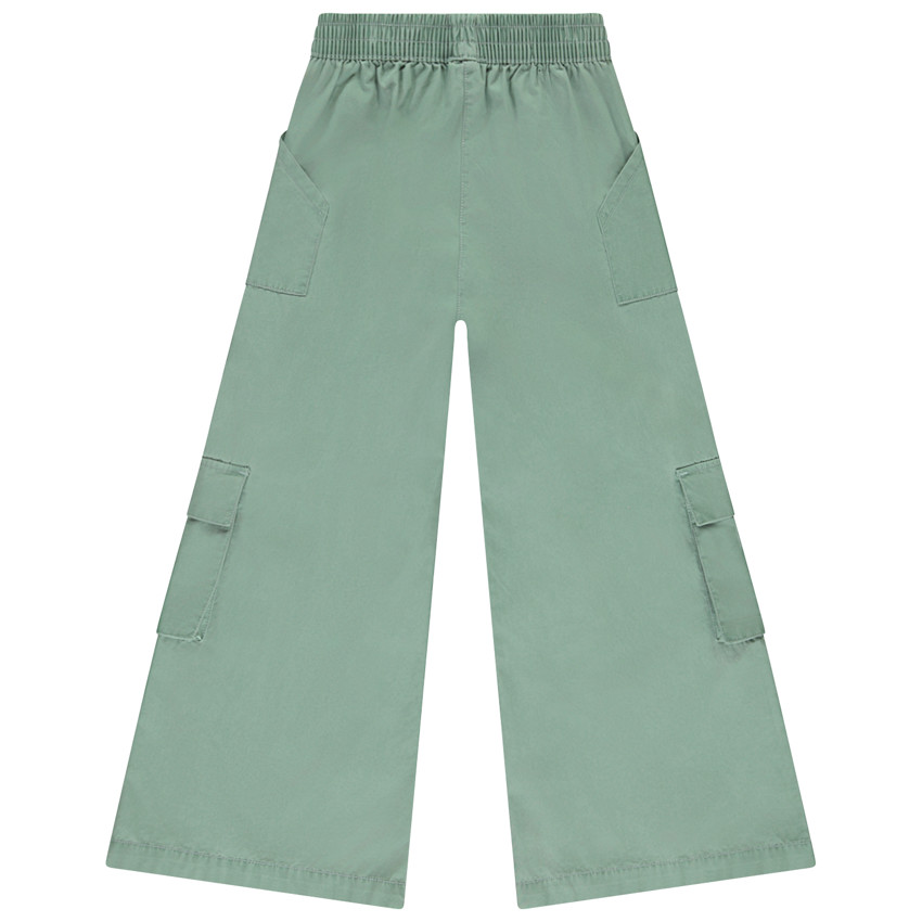 Pantalon évasé uni vert en toile à poches pour fille  