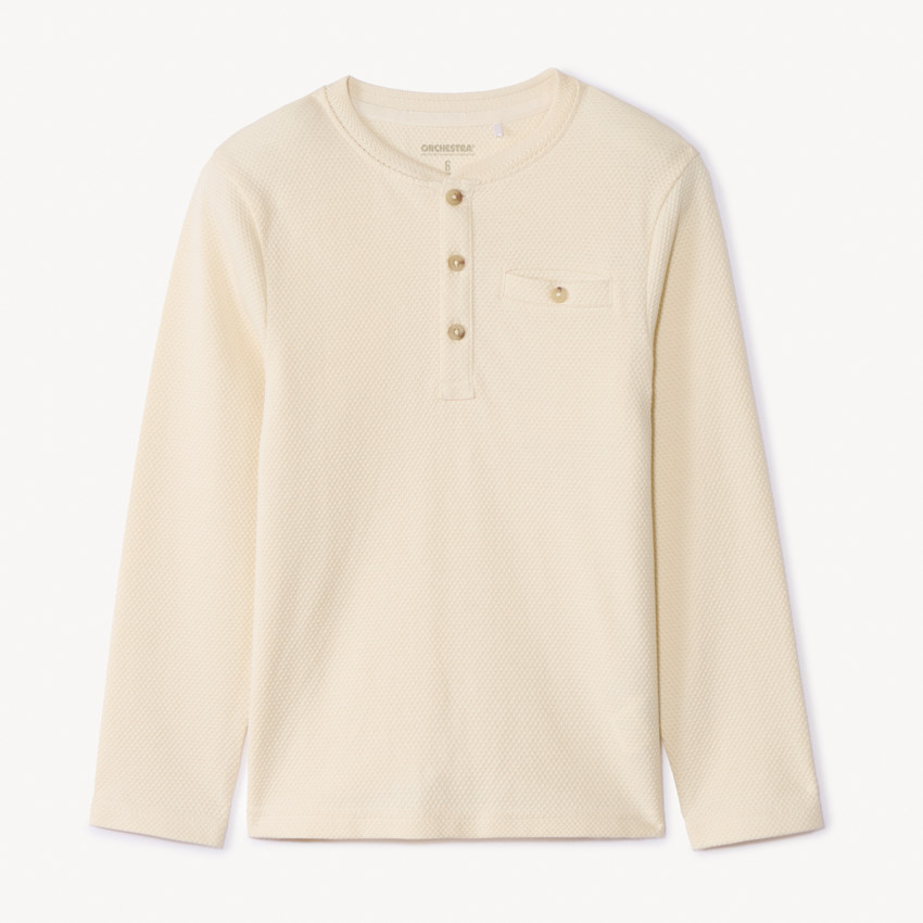 T-shirt manches longues en nid d'abeille et col tunisien pour garçon