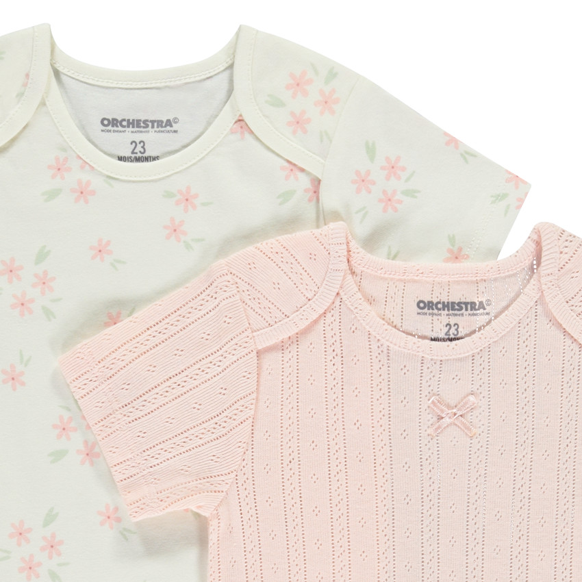 Lot de 5 bodies manches courtes fantaisie pour bébé fille avec ouvertures différentes selon l'âge 