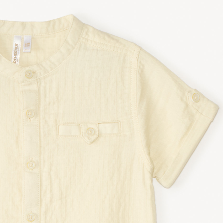Chemise manches courtes col mao en gaze pour bébé garçon 