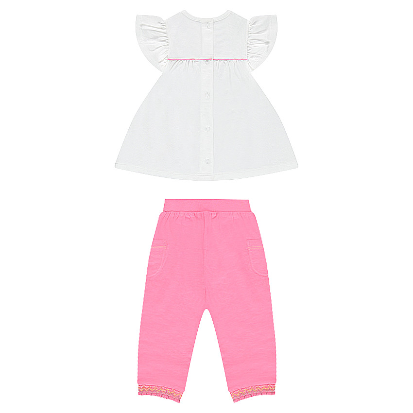 Ensemble avec tunique à manhes volantées et sarouel en jersey rose 