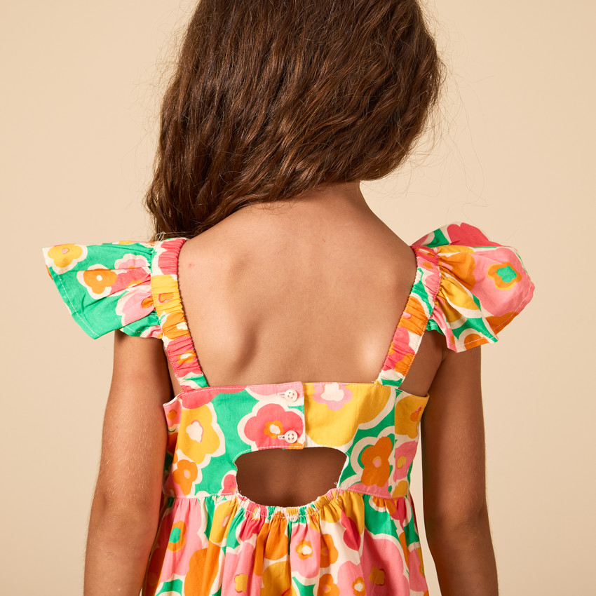 Robe manches courtes imprimé fleurs plates pour fille 