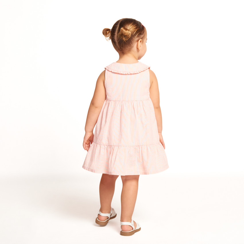 Robe sans manches à rayures et col claudine pour bébé fille 