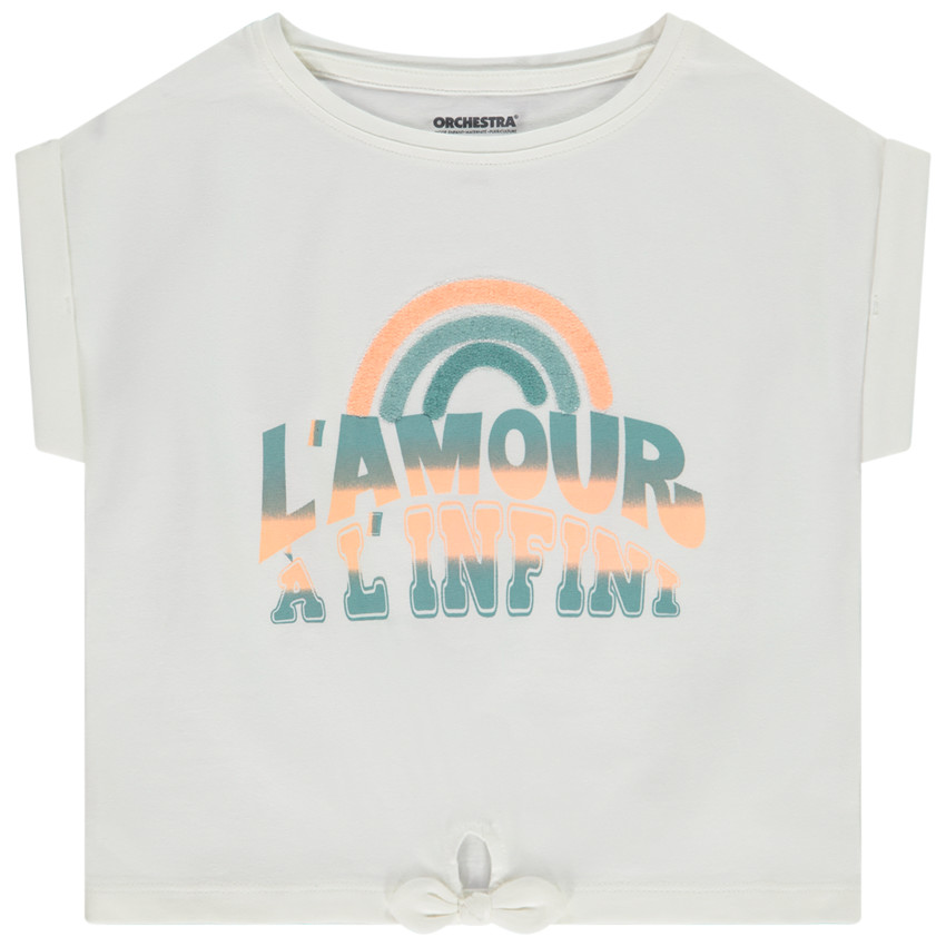 T shirt manches courtes motif arc en ciel en bouclettes pour fille Orchestra