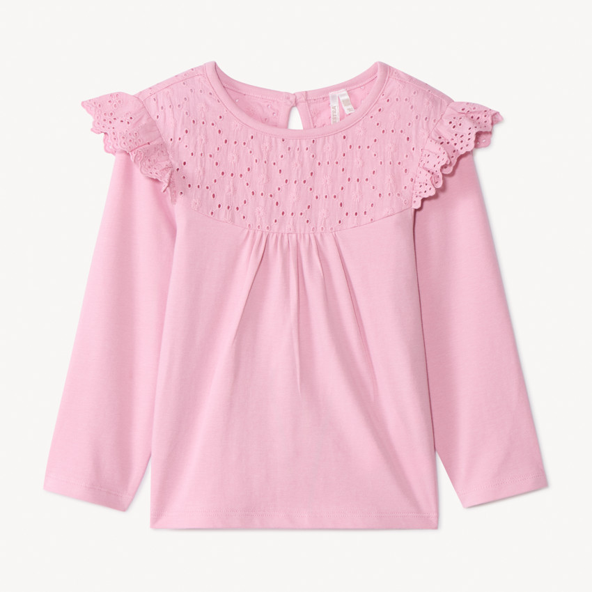 T-shirt manches longues uni à col marin brodé pour bébé fille