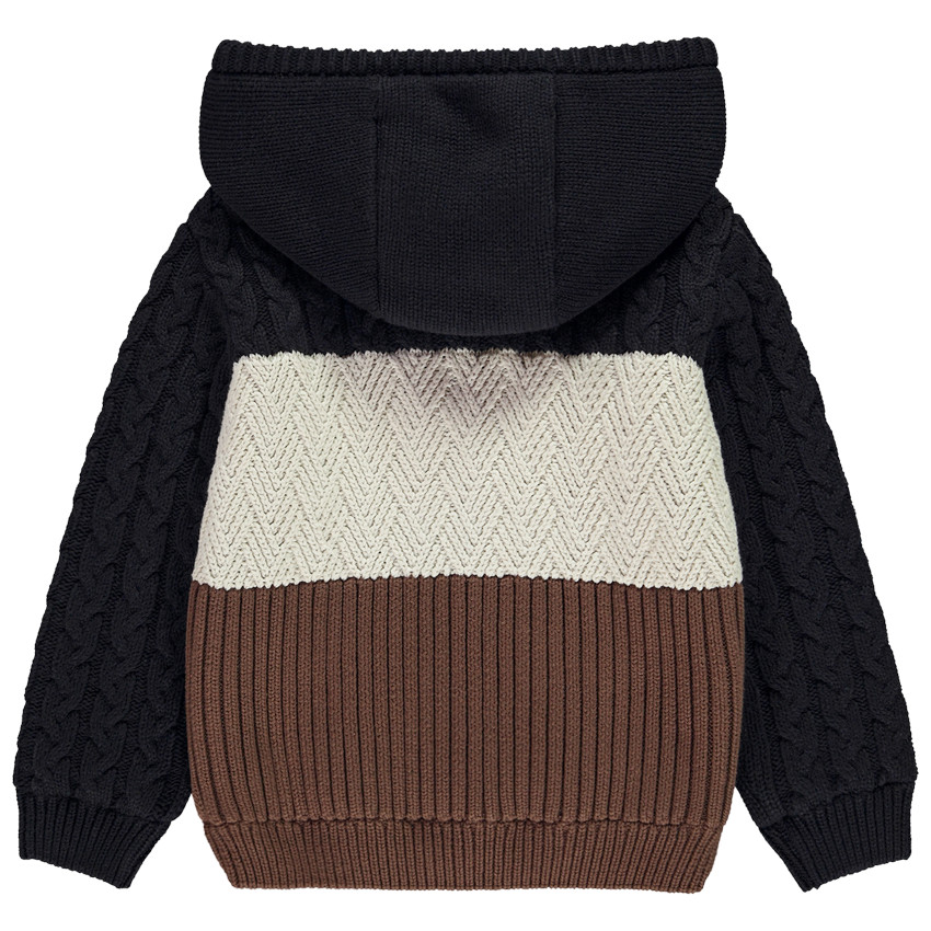 Gilet en tricot fantaisie effet colorblock + capuche pour garçon 