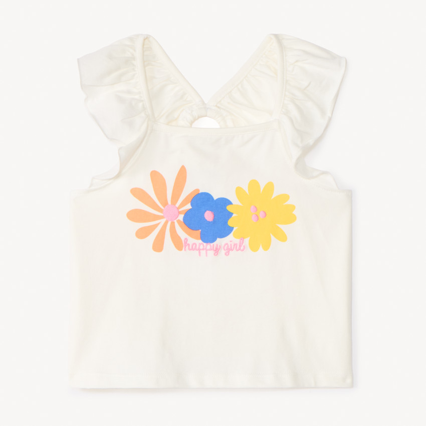 Débardeur court à bretelles volantées dos nageur pour fille