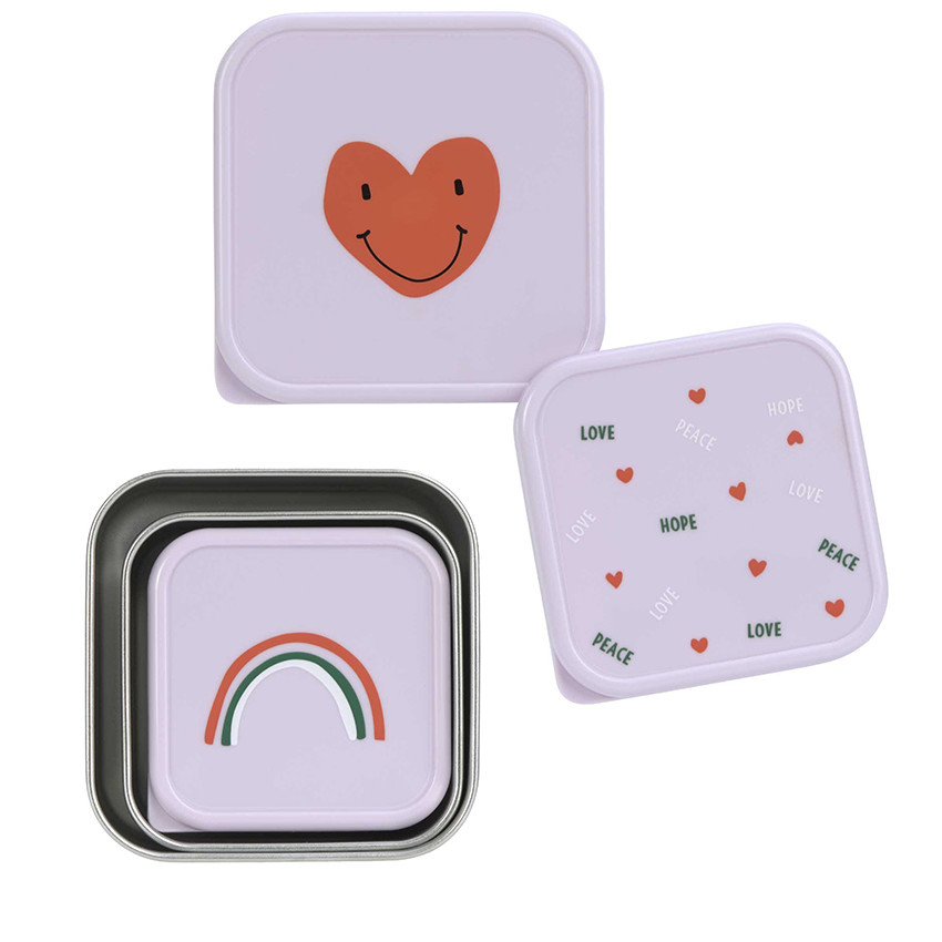 Set de 3 Boîtes à goûter Inox Happy Rascals Coeur Lavande 