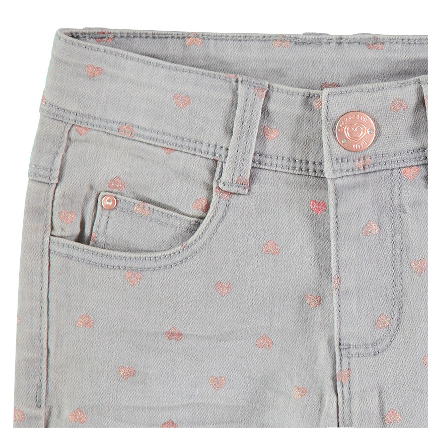 Jeans slim effet crinkle avec coeurs brillants printés all-over 