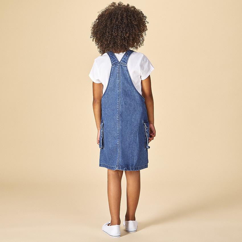 Robe salopette en denim avec poches soufflées pour fille 