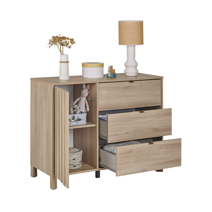 Commode à 1 porte et 3 tiroirs Calypso chêne du bocage 